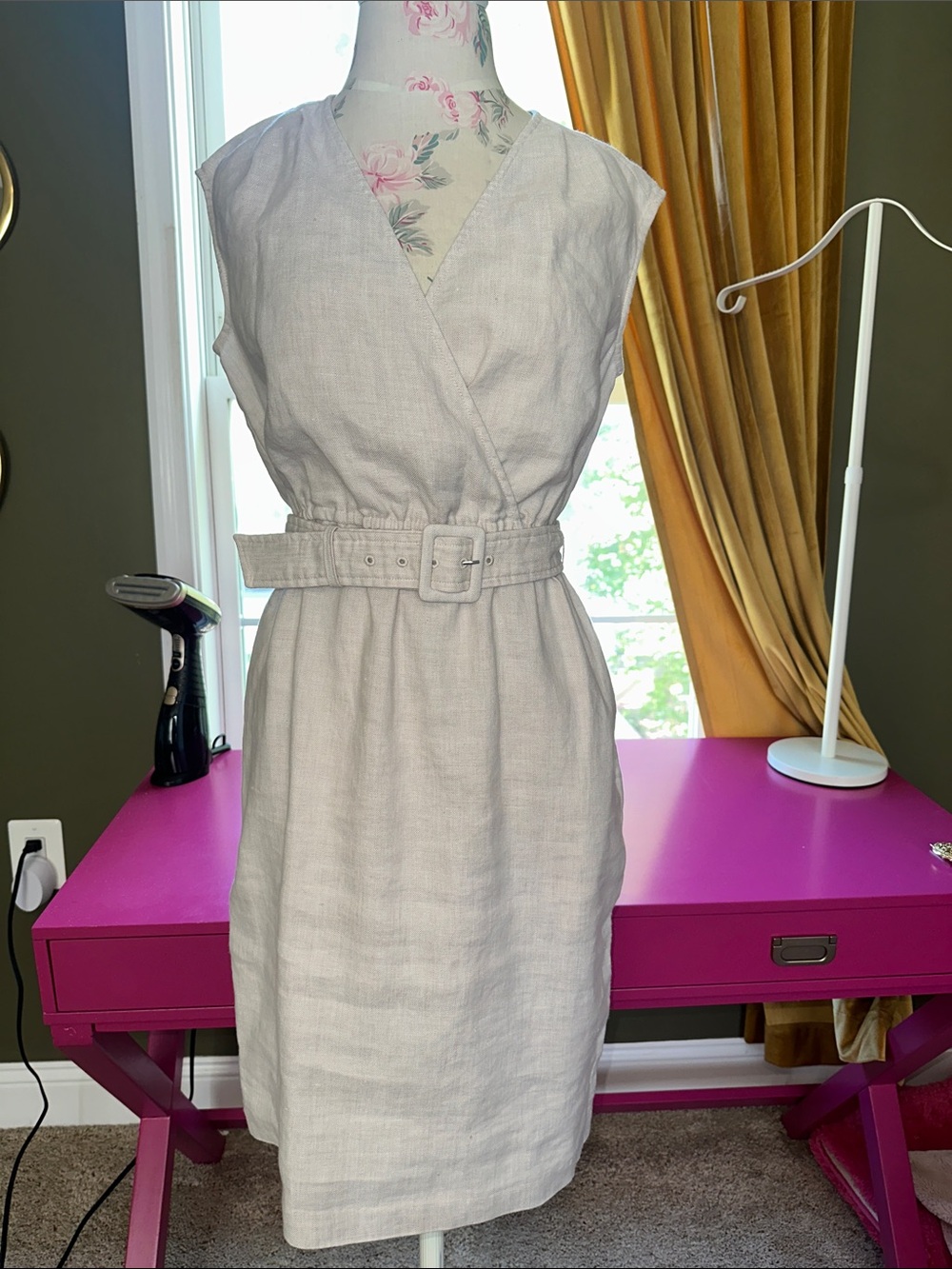 J McLaughlin Sleeveless natural color Wrap Midi Dress with Belt